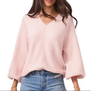 1. State Women's Pale Pink V-Neck Ribbed Sweater